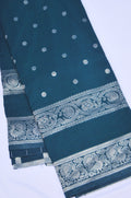 Premium Crepe Saree in Green with Silver Zari Buta and Ornate Border