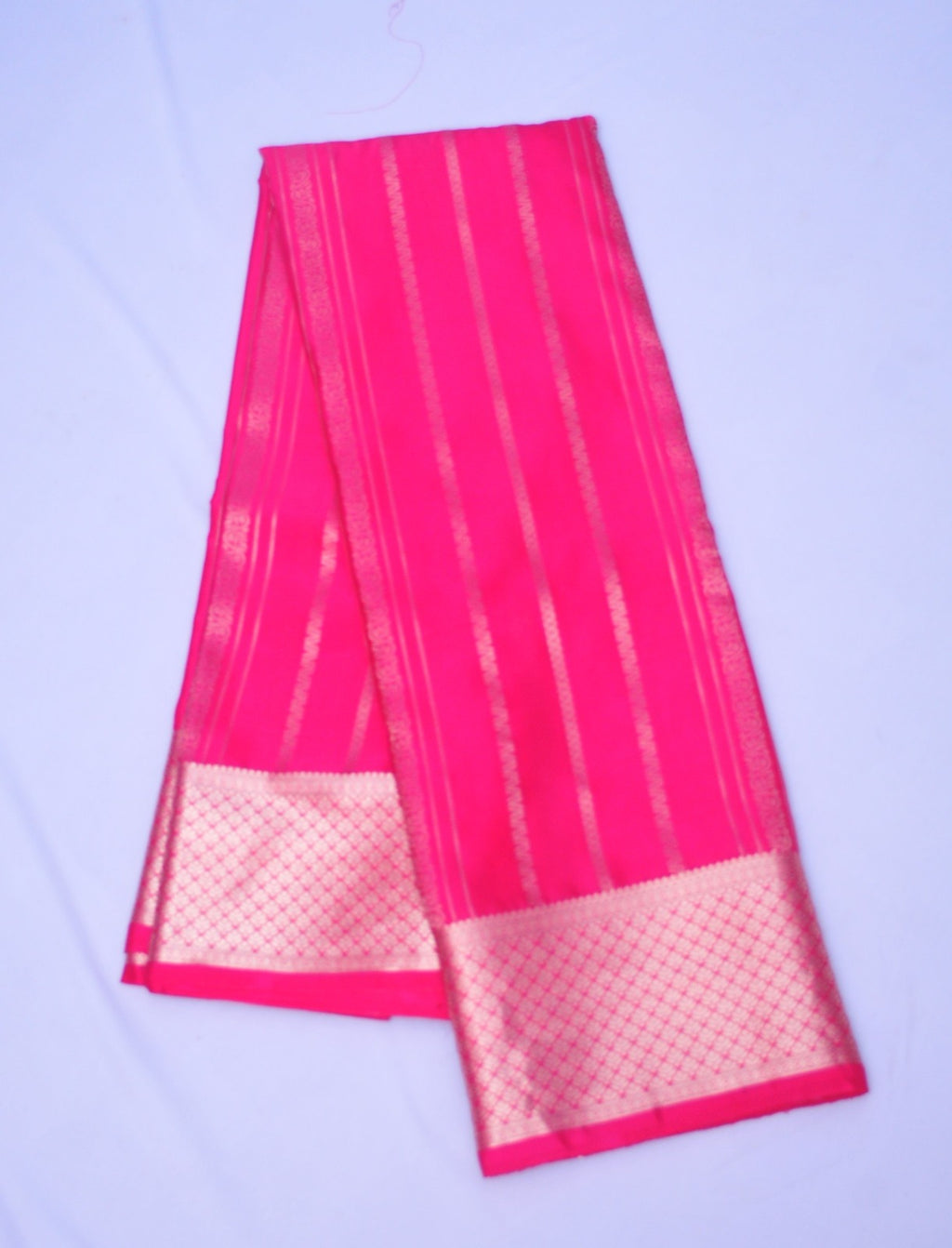 Premium Pink Semi Silk Saree with Elegant Gold Zari Stripes