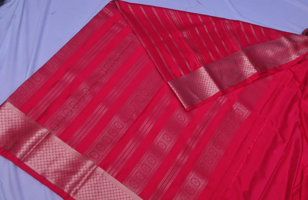 Premium Pink Semi Silk Saree with Elegant Gold Zari Stripes