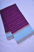 Premium Georgete Saree in Purple with Aqua Blue Border and Golden Zari Stripes