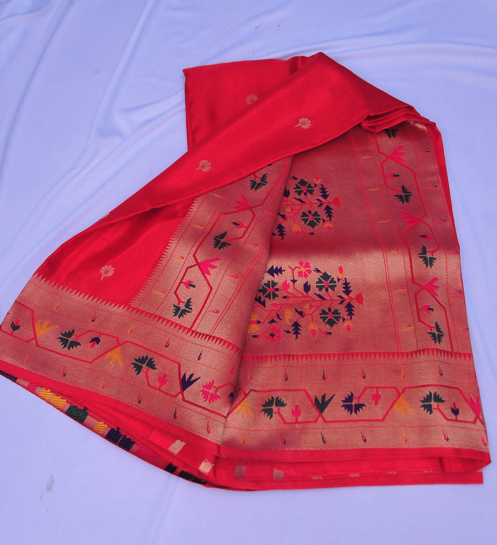Pink Paithani Silk Saree with Multicolour Traditional Woven Border and Gold-Tone Pallu
