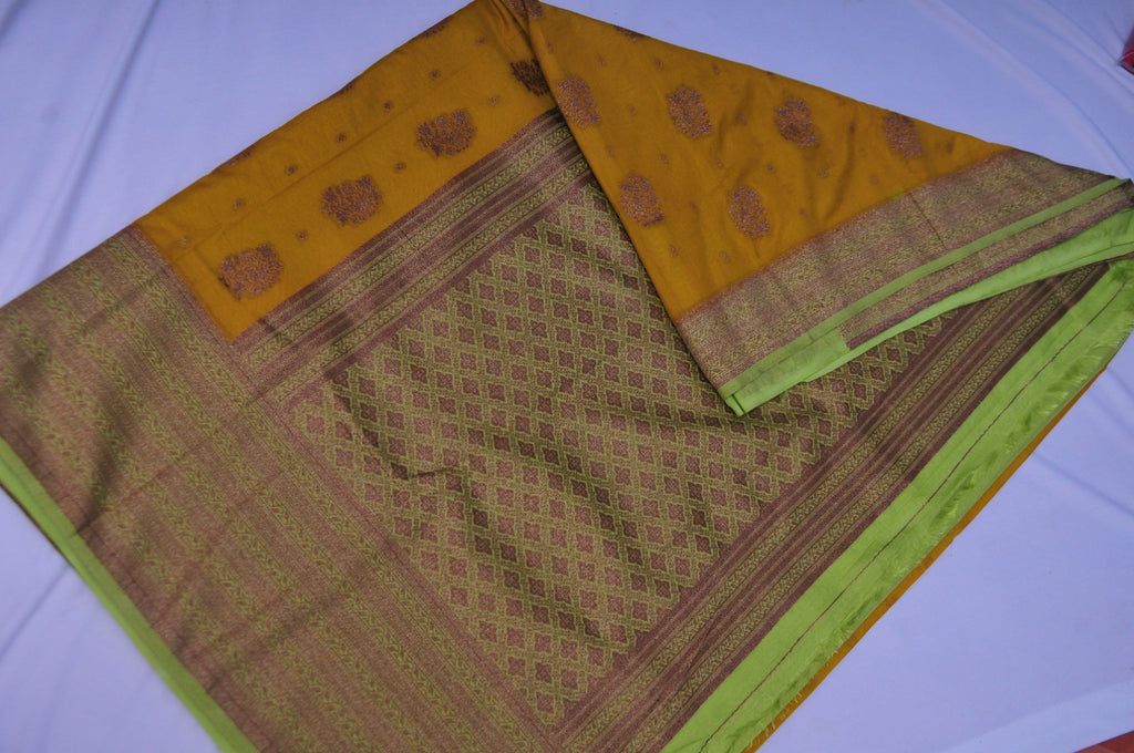 Premium Yellow and Light Green Traditional Butta Georgette Saree