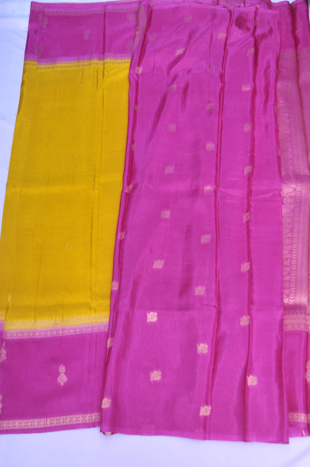 Premium Yellow and Magenta Semi Silk Saree – Traditional Ethnic Elegance