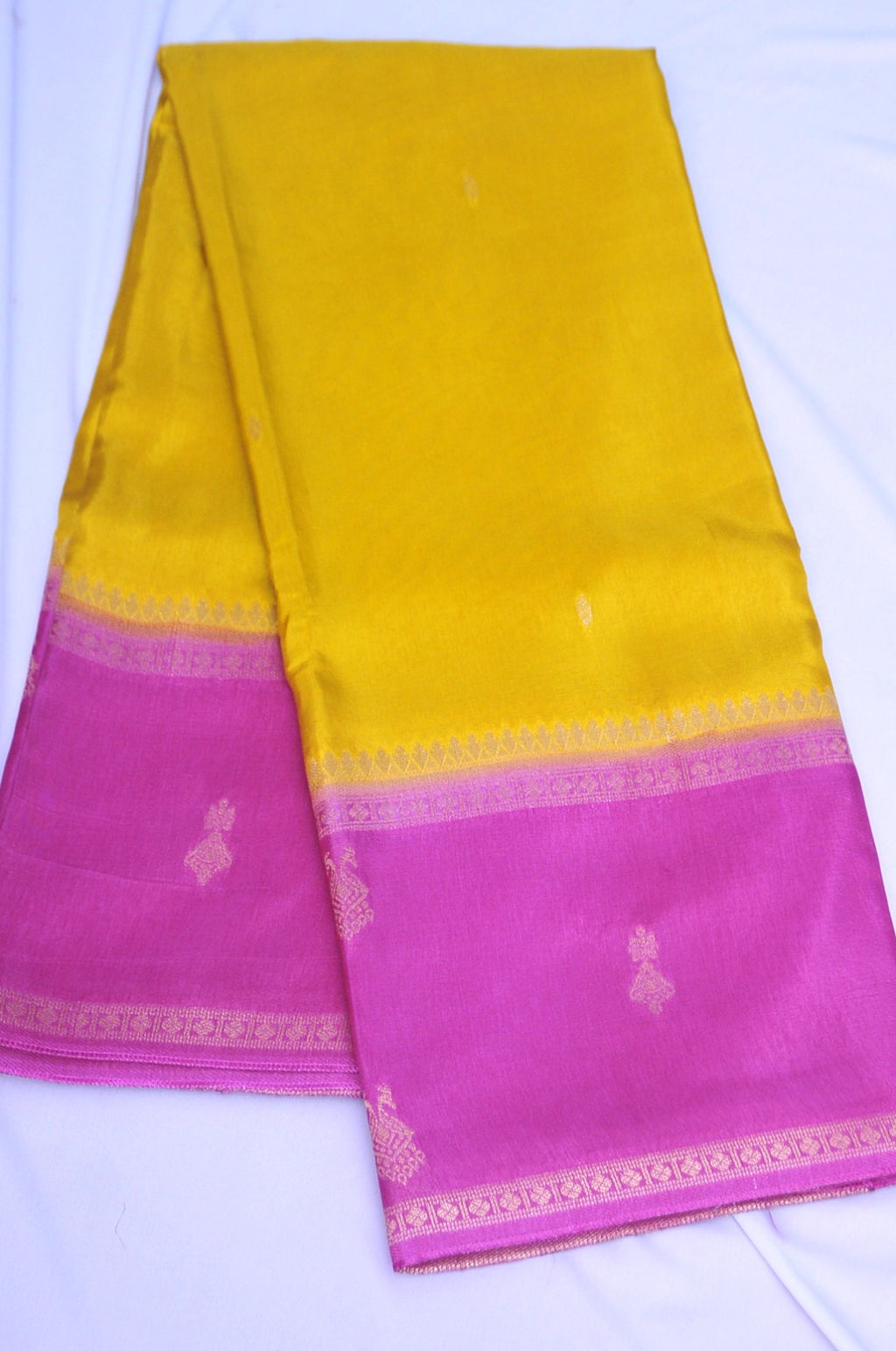 Premium Yellow and Magenta Semi Silk Saree – Traditional Ethnic Elegance